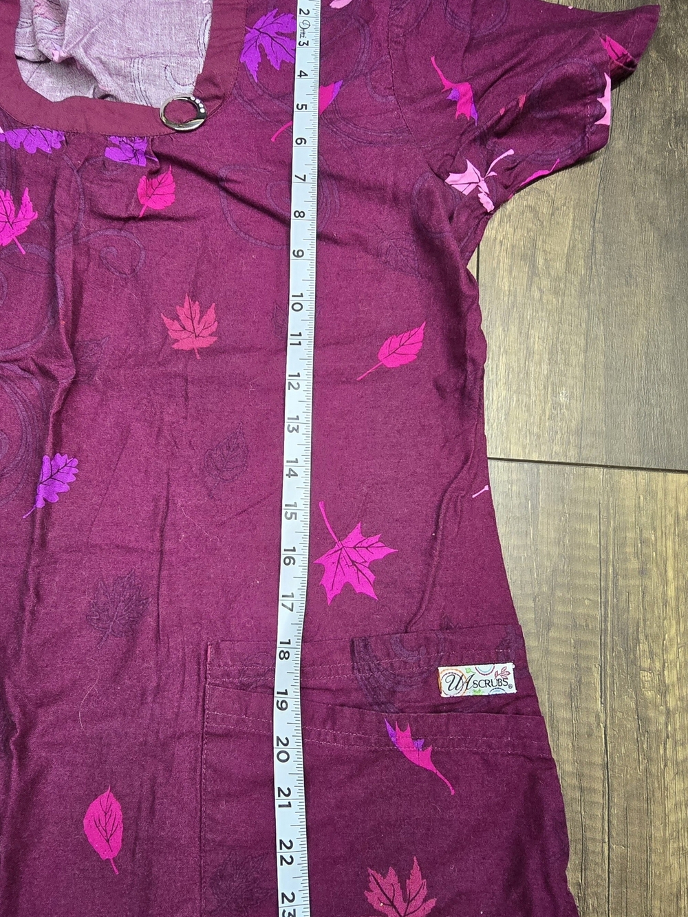 Smart Scrubs Plum Leaf Print Tunic Top - Picture 4 of 5